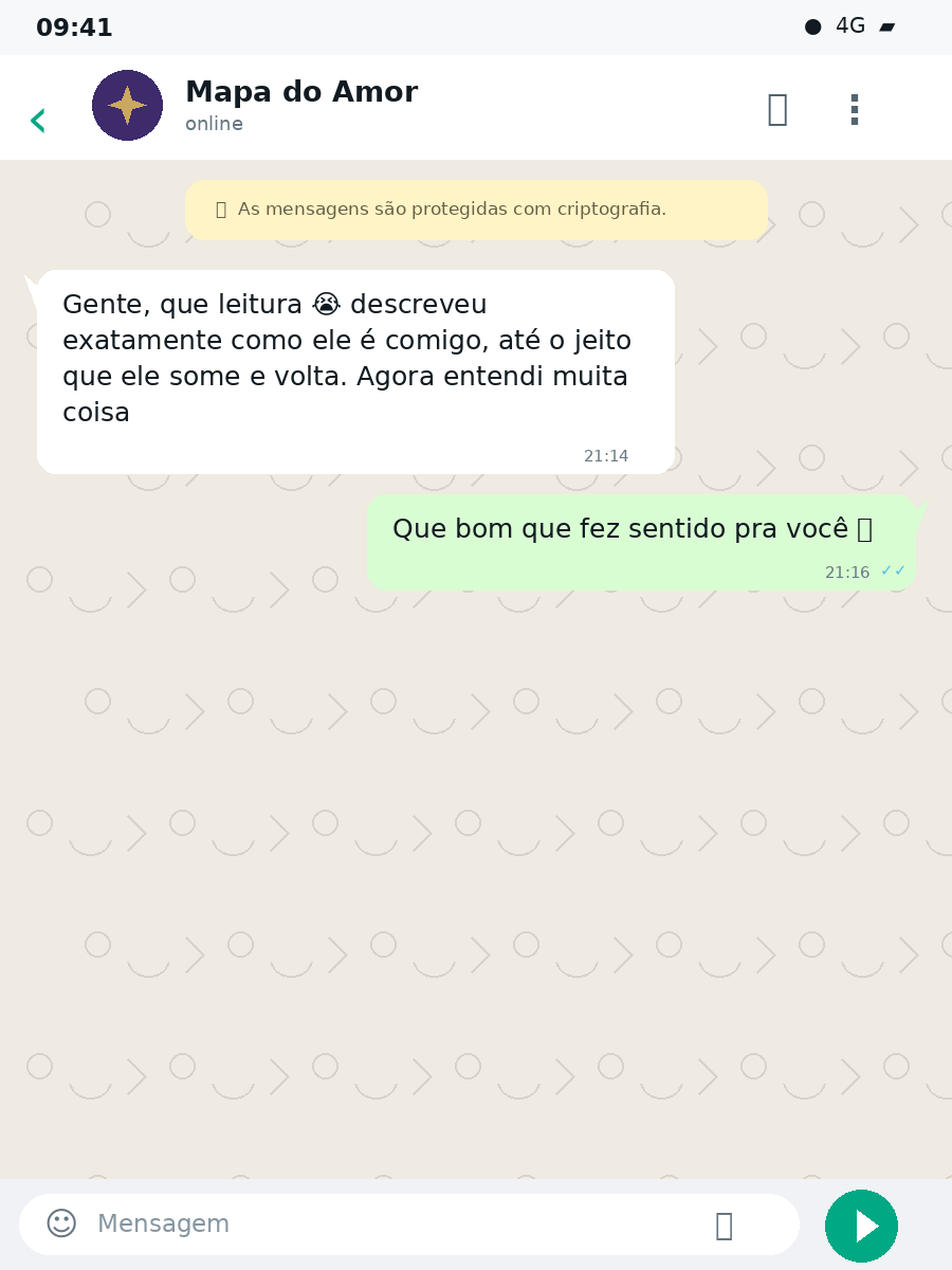 Print de conversa no WhatsApp com depoimento de quem fez a leitura