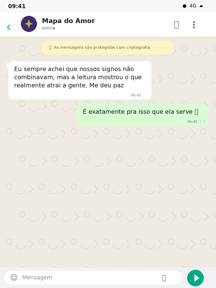 Print de conversa no WhatsApp com depoimento de quem fez a leitura