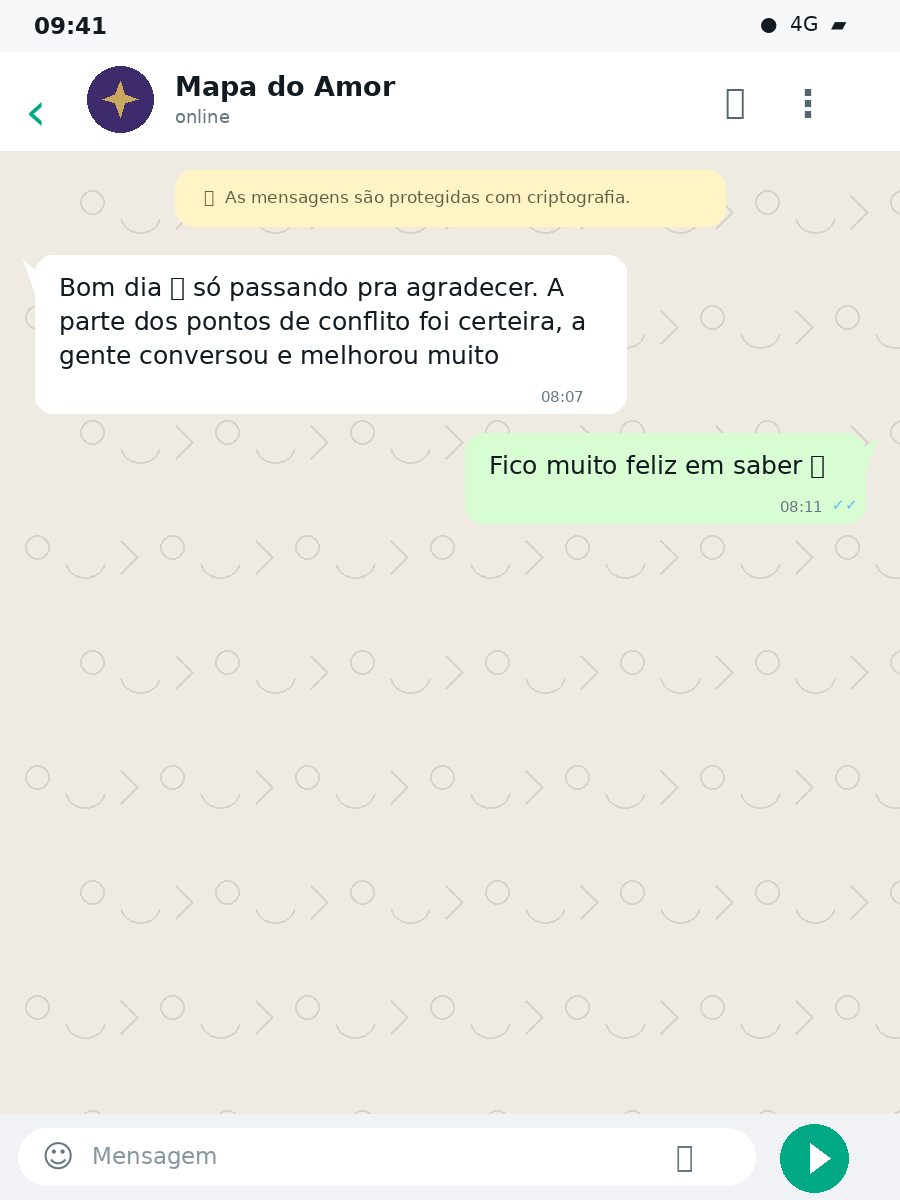 Print de conversa no WhatsApp com depoimento de quem fez a leitura