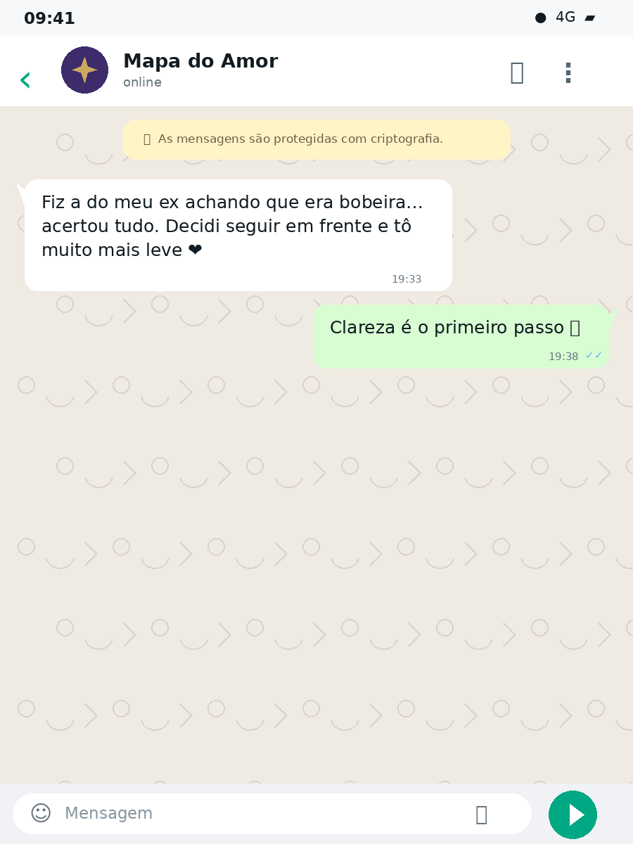 Print de conversa no WhatsApp com depoimento de quem fez a leitura